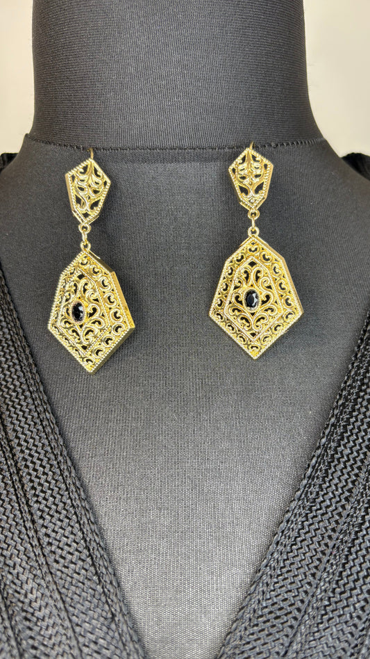 Boucles D'oreilles Pendantes noir & or