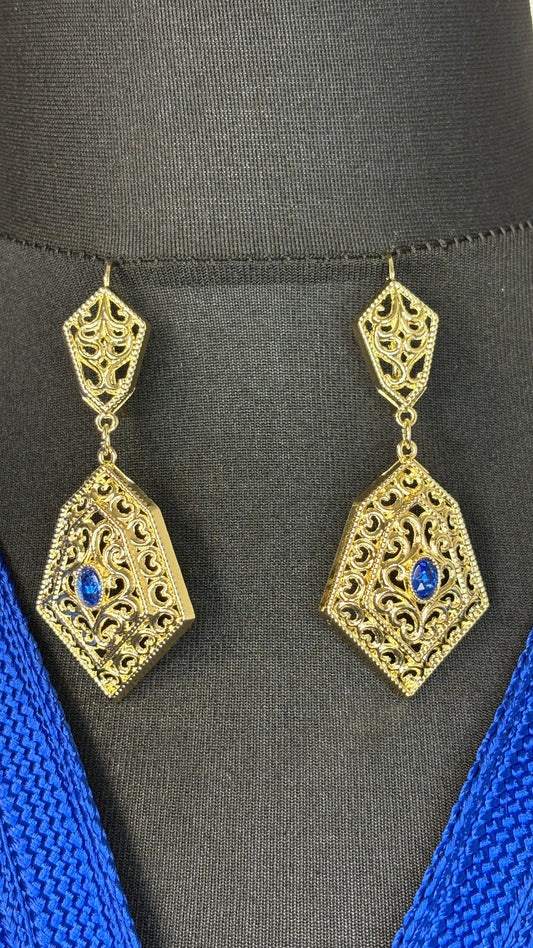 Boucles D'oreilles Pendantes bleu & or
